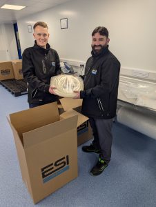 Team ESI packing the donated bioprocessing materials for NIBRT